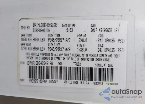 2004 Dodge Ram 1500 Slt/Laramie from USA, damaged, VIN 1D7HA18D64S543186